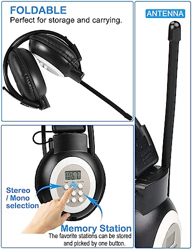 ZHIWHIS FM Portable Radio, Stereo Headsetwith LCD,Over Ear Foldable, Pocket Walkmen Conference Receiver, Small Wireless/Wired Headphones Operated by 2 AA Batteries for Walking/Running ZWS-308