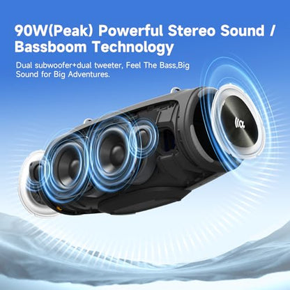 TAZATA Outdoor Bluetooth Speakers, 90W Portable Bluetooth Speaker with Bass | 95dB Large Subwoofer, IPX7 Waterproof, BT 5.3,20H / 6EQ / USB-C / Audio AUX / USB, Wireless Speaker for Party Beach Pool - color: MINI-black