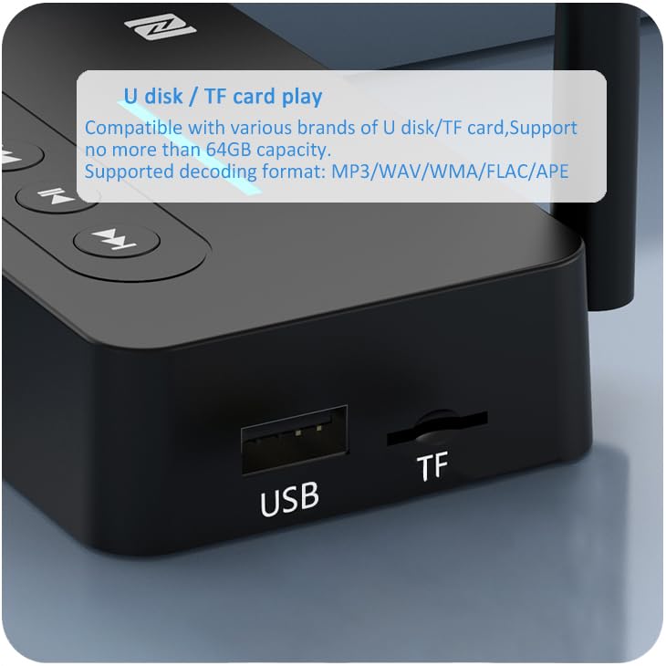 AUX Bluetooth Adapter for Home Stereo,NFC Wireless Audio Receiver for Music Streaming Sound System,TF Card Slot,USB, AUX/RCA Bluetooth Receiver Bluetooth Transmitter 2 in 1