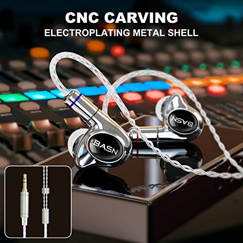 BASN Metalen 4 Drivers in-Ear Monitor Headphones, Wired Earbuds,Gloss Black | 2BA+2DD Musicians Noise Isolating IEMs with Deep Bass, Two Detachable MMCX Cables with Case for Singers,Drummers,Bassists - color: Gloss Black