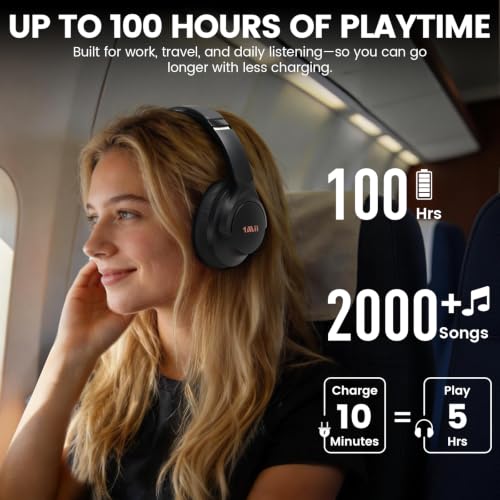 1Mii Y8+ Noise Cancelling Headphones Bluetooth 6.0 Over-Ear Wireless, Black | Hybrid ANC, 100 hrs Playtime, Comfortable, LDAC Hi-Res Audio, Deep Bass, Custom EQ via APP for Airplane & Travel