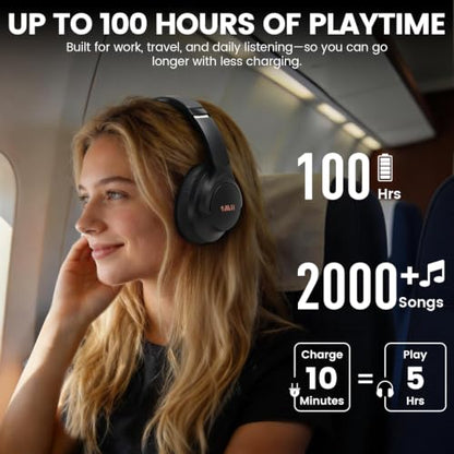 1Mii Y8+ Noise Cancelling Headphones Bluetooth 6.0 Over-Ear Wireless, Black | Hybrid ANC, 100 hrs Playtime, Comfortable, LDAC Hi-Res Audio, Deep Bass, Custom EQ via APP for Airplane & Travel