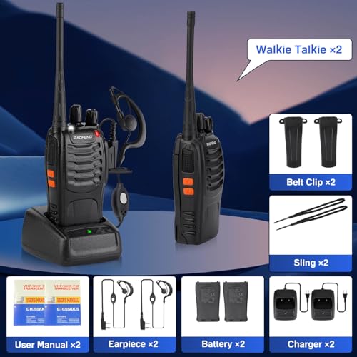 Baofeng Walkie Talkies 888S Rechargeable Long Range with Earpieces for Adults, 16 Channel Professional Radio Handheld Two Way Radios Li-ion Battery and Charger Included (4pack with 4 earpiece) - color: 4pack with 4 earpiece