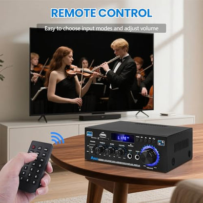 Bluetooth 5.0 Audio Amplifier Receiver AK45 HiFi Stereo Mini Power Amps | RMS 40W x 2 Max. 600W 2.0 Channel Home Theater Audio Components Speakers Amp W/MIC,USB, RCA,FM Radio - color: AK-45(2.0CH 40W+40W RMS)