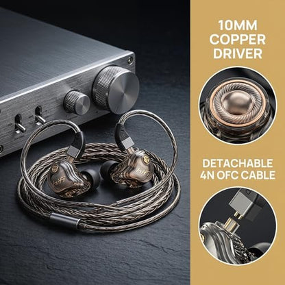 3.5mm Wired IEM Earbuds with Mic, 10mm Driver, Detachable Cable | 10mm HiFi sound, detachable 4N OFC cable and noise-isolating fit for music, gaming, calls and daily use. - color: Black, size: 3.5mm