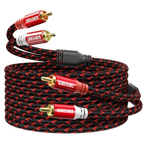 KIRFEIHT RCA Cables - 2RCA to 2RCA Subwoofer Cable OFC Core Gold-Plated Plug Nylon Braided Car Audio Cable for Hi-Fi Systems, Home Theater, HDTV, Amplifiers, Speakers 25FT - Red & Black - size: 25FT, style: 2RCA TO 2RCA