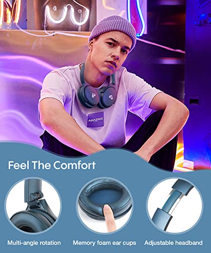 INFURTURE Active Noise Cancelling Over Ear Bluetooth Headphone Deep Bass H1 | Comfortable, Hi-Fi Stereo, 90H Playtime, Low Latency, Foldable Lightweight for Travel, Office, Sport Running - Blue - color: Blue