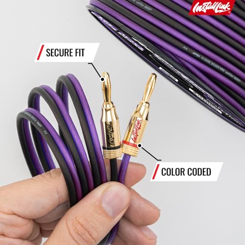 Install Link Banana Plugs for Speaker Wire (12 Pack) Gold-Plated, Red/Black | 14/16/18 AWG (Gauge), Expanding Pins into 4mm Binding Posts, 6 Red + 6 Black, for Home Theater Amps & Receivers