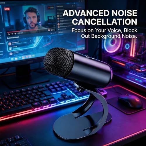 Plug-and-Play USB-C Condenser Microphone | Noise Cancel, Large Diaphragm | for Gaming, Streaming, Teaching, Podcasting | Easy Setup