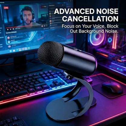 Plug-and-Play USB-C Condenser Microphone | Noise Cancel, Large Diaphragm | for Gaming, Streaming, Teaching, Podcasting | Easy Setup