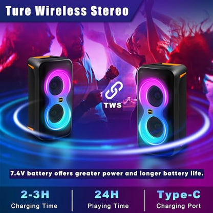 YMG Karaoke Machine for Adults Portable Blue Tooth Party Speaker with 2 Wireless Microphones, 300W Peak PA System Deep Bass Fast Charging with LED Disco Lights for Outdoor Home Party Gift