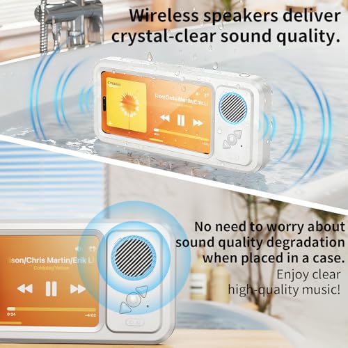 Shower Phone Holder Waterproof with Speaker Hole,360° Rotatable Shower Phone Case Holder,Anti Fog Phone Stand Mount for Bathroom Bathtub Kitchen Wall Mirror,for 4-7" iPhone 17 16 S25 Ultra - color: White