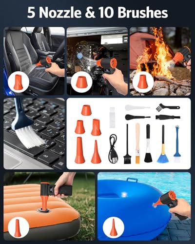 Electric Air Duster, 280000RPM Brushless Motor Cordless Blower | Air Blower, 4-Gear Adjustable Dust Remover with LED Display & Light for Keyboard Computer Car Home Outdoor