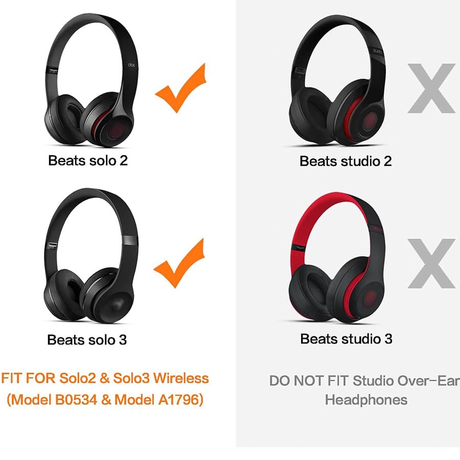 Replacement Ear Pads for Solo 3 Headphones Over-Ear Headphones, Earpads with Soft Protein Leather, Noise Isolation Memory Foam（solo3-Black） - color: solo3-Black