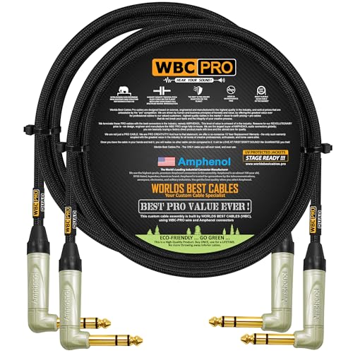 2 Units - 3 Foot - WBC-PRO-Quad Ultra-Silent Ultra-Flexible Balanced Star-Quad Cable with Amphenol QS3R-AU ¼ Inch (6.35mm) Gold Right-Angled TRS Stereo Phone Plugs & Black Tweed Jacket - size: 3 FT, style: 2 Cables