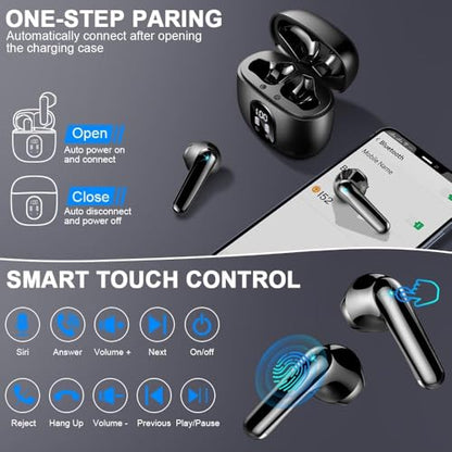 Wireless Earbuds, Bluetooth 5.3 Headphones in Ear 50H Playback Hi-Fi Stereo Ear Buds 4 ENC Mics, Bluetooth Earbud LED Display Charging Case 2024 Wireless Earphones IP7 Waterproof Sport for Android iOS - color: Deep Black