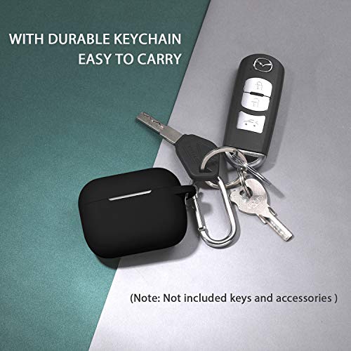Hamile Compatible with AirPods Pro Case Protective Silicone Airpod Case Shockproof Cover Skin for Apple Airpod Pro 2019 Charging Case, with Keychain, Black - color: Black