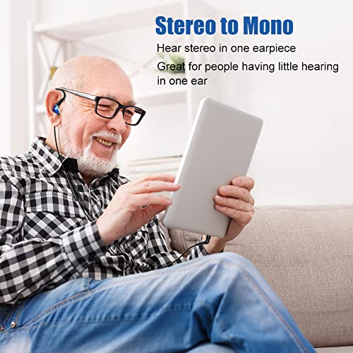 Wired Stereo-to-Mono Single Earbud with Mic and Control, Right Ear Only | Over Ear Hook, Mono Earphone Case, for Cell Phones Laptop, One Ear in-Ear Headphone Headset for Driving Sport Running Cycling