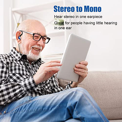 Wired Stereo-to-Mono Single Earbud with Mic and Control, Right Ear Only | Over Ear Hook, Mono Earphone Case, for Cell Phones Laptop, One Ear in-Ear Headphone Headset for Driving Sport Running Cycling