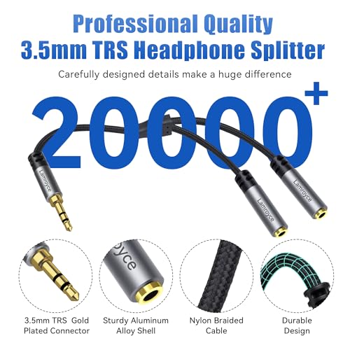 Headphone Splitter, 1/8 inch 3.5mm TRS Male to Dual 3.5mm TRS Female Stereo Audio Y Splitter Cable (1Feet/12Inch), Nylon-Braided, Hi-Fi Sound for Sharing Music, Movies, Gaming on Phones,Tablets,Laptop - color: 3.5mm TRS 1 Male to 2 Female Splitter, size: