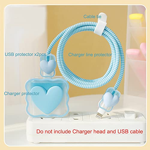 ZOSTLAND 5 in 1 DIY 18W 20W Heart Shape Protector Data Cable USB Charger Line Earphone Wire Saver Organizer Compatible with iPhone 11 12 13 14 15 Pro Max - color: Love Blue