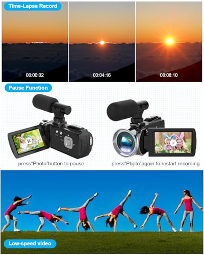 Video Camera Camcorder FHD 4K 36MP Vlogging Camera for YouTube Video Recorder 3.0" 270 Degree Rotation Screen Video Cameras for Filming with Microphone,32GB SD Card (Black)