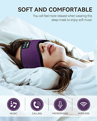 MUSICOZY Sleep Headphones Bluetooth 5.4 Sleep Mask with HD Sound | Breathable Flat Design with Cooling Lining, Washable Headband, 14 Hours Playtime for Travel Meditation Relaxation Gifts - color: Purple