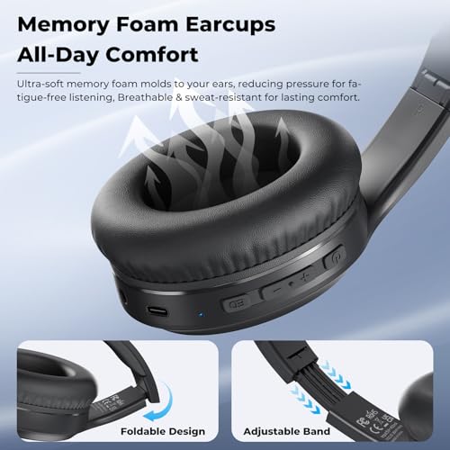 Headphones Wireless Over Ear , 70 Hours Playtime Bluetooth Headphones Built-in Microphone, Foldable Lightweight Headset with Bluetooth 5.4, HiFi Stereo Sound for PC Cellphone Travel Office (Black) - color: Black