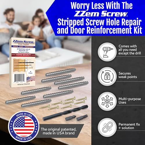 8-Pack #9 x 3 Permanent Stripped Door Hinge Screw Hole Repair Kit | Steel anchors • Reinforces hinges, strike plates and door jambs • Made in USA - size: 8 Pack
