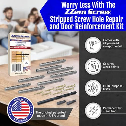 8-Pack #9 x 3 Permanent Stripped Door Hinge Screw Hole Repair Kit | Steel anchors • Reinforces hinges, strike plates and door jambs • Made in USA - size: 8 Pack