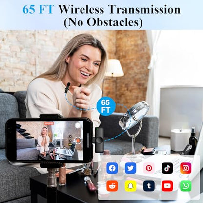 Professional Wireless Microphone for iPhone, iPad, 2pcs Wireless Microphones with Crystal Clear Sound Quality, Mini Microphone Plug-Play for Interview Video Podcast Vlog YouTube Tiktok