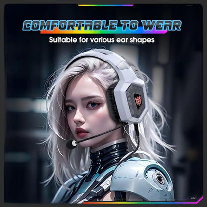 Gaming Headset with Microphone, Gaming Headphones Compatible for PS4 PS5 Xbox PC with RGB Lights, PlayStation Headset with Noise Reduction 7.1 Surround Sound Over-Ear and Wired 3.5mm Jack - color: White