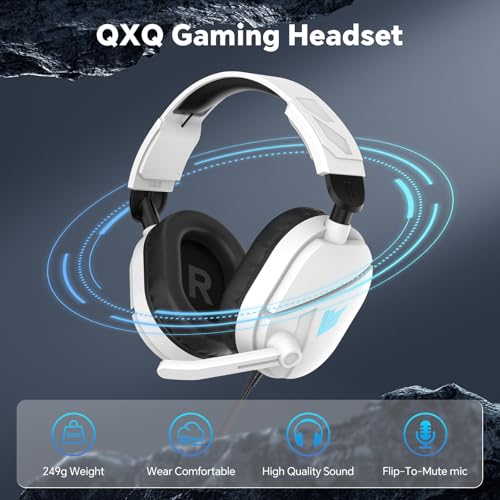 QXQ Wired Gaming Headset for PS5/PS4/PC/Switch, 3.5mm Over-Ear Headphones with Noise-Canceling Mic, RGB LED Light, Deep Bass Stereo Surround Sound, Soft Memory Foam Earpads, All-Day Comfort, White RGB - color: White