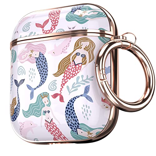 Maxjoy for AirPods Case, Cute AirPod Case Protective Hard AirPod 2 Gen Cover for Women Men with Keychain for AirPods 2nd 1st Generation Charging Cover 2&1, Mermaid - color: Red +Blue