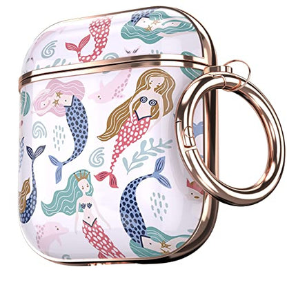 Maxjoy for AirPods Case, Cute AirPod Case Protective Hard AirPod 2 Gen Cover for Women Men with Keychain for AirPods 2nd 1st Generation Charging Cover 2&1, Mermaid - color: Red +Blue