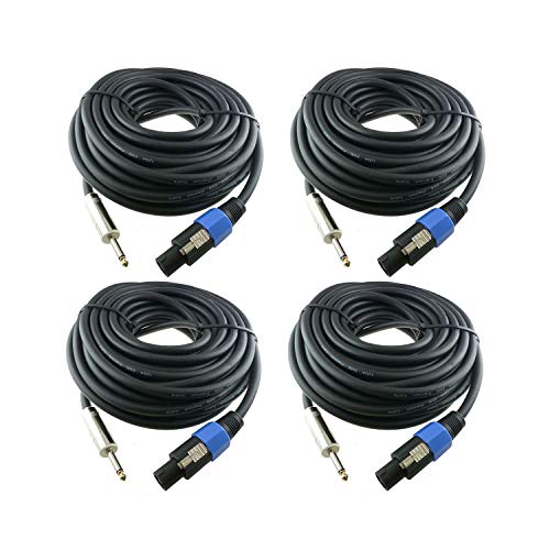 4Pack 25ft Speakon to 1/4" TS 12AWG 2-Conductor Pro Audio PA Cable