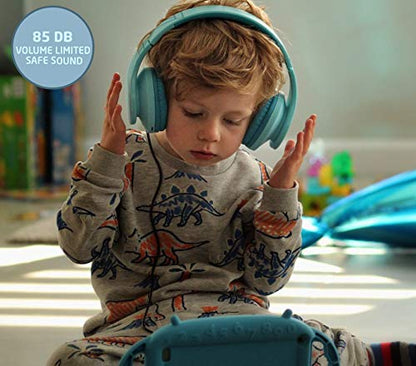 PowerLocus Kids Headphones Over-Ear, Bluetooth Wireless Headphones for Kids,with Microphone, Safe 85DB Volume Limited, Foldable with Carry Case, Audio Cable, Micro SD mode for Online Classes,PC,Phones - color: Blue
