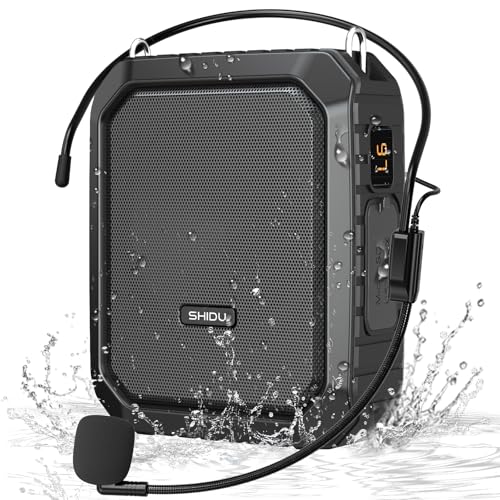SHIDU Voice Amplifier for Teacher with Portable Microphone Waterproof | 18W Microphone with Speaker with Wired Mic Headset, IPX5 Waterproof Bluetooth Speaker Systems for Guide, Coach (NOT Wireless) - color: Black