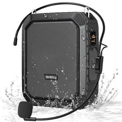 SHIDU Voice Amplifier for Teacher with Portable Microphone Waterproof | 18W Microphone with Speaker with Wired Mic Headset, IPX5 Waterproof Bluetooth Speaker Systems for Guide, Coach (NOT Wireless) - color: Black