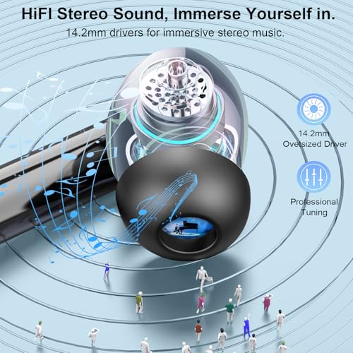 Wireless Earbuds, Bluetooth 5.4 Headphones HiFi Stereo, Bluetooth Earbuds with 4 ENC Mics, 48H Playtime Ear buds with LED Display Charging Case, IP7 Waterproof In Ear Earphones for Android iOS Black