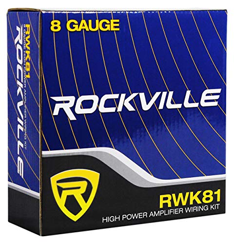 Rockville RWK81 8 Gauge Complete Car Amp Wiring Kit - 100% Copper RCA, High-Conductivity Cables, All Accessories Included, Ideal for DIY Audio Installs | 17ft 100% Copper RCA Cable, 17ft Power, Speaker and Remote Wire, 3ft Ground Wire, 60A AGU Fuse and Ho