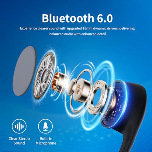 2026 Bone Conduction Headphones, Bluetooth 6.0 Open Ear Headphones，Wireless Sports Earphones IPX5 Waterproof, 10H Long Battery Life Playtime for Running，Cycling，Gym (Gray-Black)