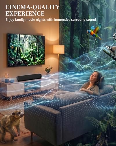 Sound Bar – 50W, Sound Bar for Smart TV, Sound Bar with Bluetooth 5.0, Optical/AUX Connectivity, Remote Control, Wall-Mountable Home Theater Audio, Compatible with TV, PC, and Phone - color: Gray