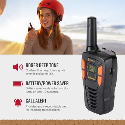 Cobra ACXT145 Compact Walkie Talkies, Rechargeable, Lightweight, black | 22 Channels, Long Range 16-Mile Two-Way Radio Set (2-Pack)