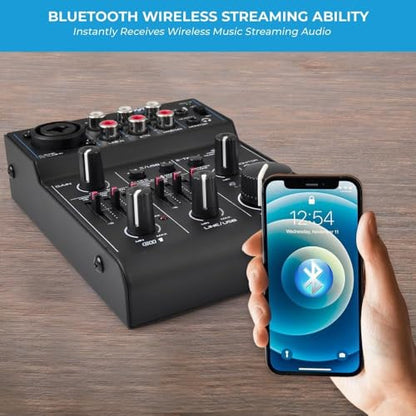 3 Channel Bluetooth Audio Mixer - DJ Sound Controller Interface with USB Soundcard for PC Recording, XLR, 3.5mm Microphone Jack, 18V Power, RCA Input/Output for Professional and Beginners - PAD30MXUBT - style: 3 Channel Bluetooth