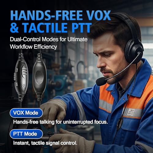 WODASEN Over Ear Noise Cancelling Headset Overhead Radio Headphone with VOX PTT Boom Mic for XPR3000e XPR3300e XPR3500e (XPR 3000 3300 3500) DEP550e DEP570e DP2400 DP2600 DGP8050e Elite (Double-Ear)