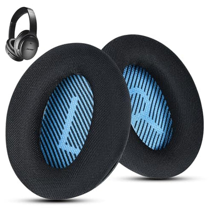 Fabric Comfort Replacement Ear Pads for Bose QuietComfort 35 / QC35 II – Fits QC45 QC25 QC2 QC15 AE2 AE2i AE2w SoundLink & SoundTrue (S1 Style) - color: MR Dark Black & Blue