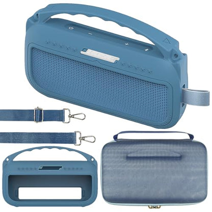 JCHPINE Silicone Cover and Carrying Case for Bose SoundLink Flex Speaker | Protective Cases with Handle and Shoulder Strap, Soft Silicone Cover and Hard Travel Case (Blue) - color: Blue Case