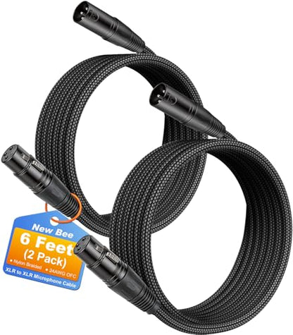 New Bee XLR Cable 6ft 2-Pack Male to Female Microphone Cable | Balanced 3 Pin, Nylon Braided, for Studio Recording, Mixing, Powered Speakers & Audio Interface - size: 6 Feet