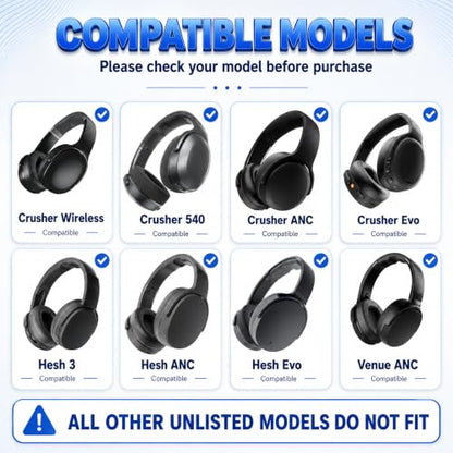 Replacement Ear Pads for Skullcandy Crusher Wireless ANC/Evo/540, Hesh3/ANC/Evo, Venue ANC Over-Ear Headphones, Protein Leather Cushions with Memory Foam，White